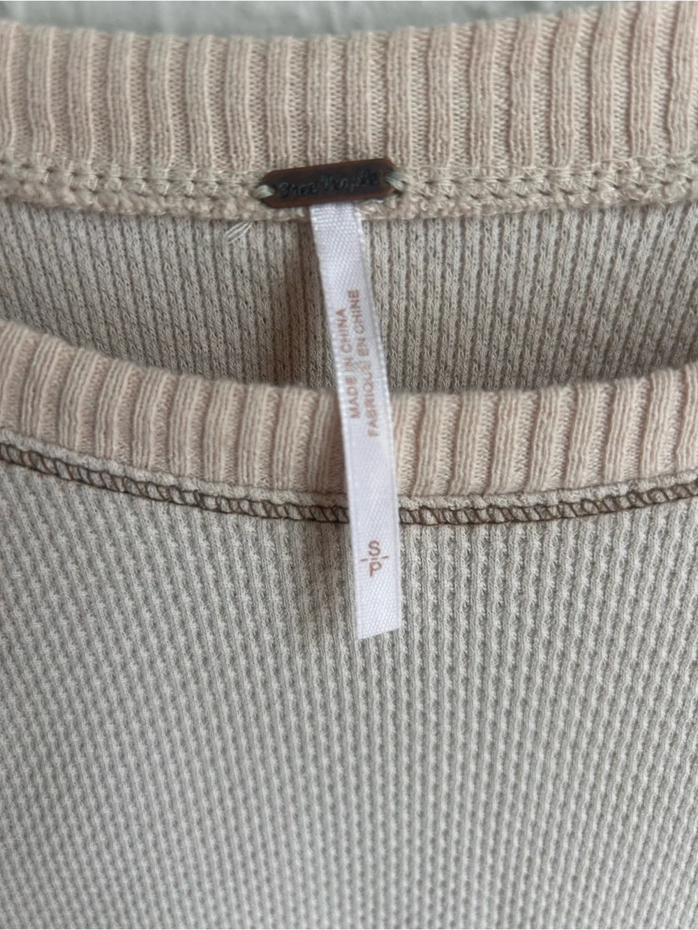NFS Free People In The Mix Cuff Thermal Top Cream Linen Combo Knit Sz Small